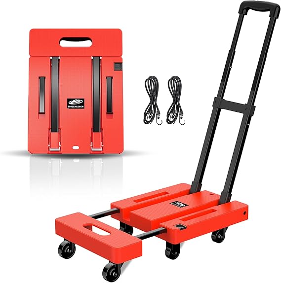 SPACEKEEPER Folding Hand Truck, 500 LB Heavy Duty Luggage Cart