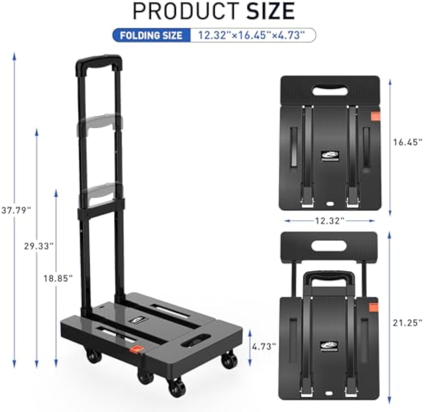 SPACEKEEPER Folding Hand Truck, 500 LB Heavy Duty Luggage Cart