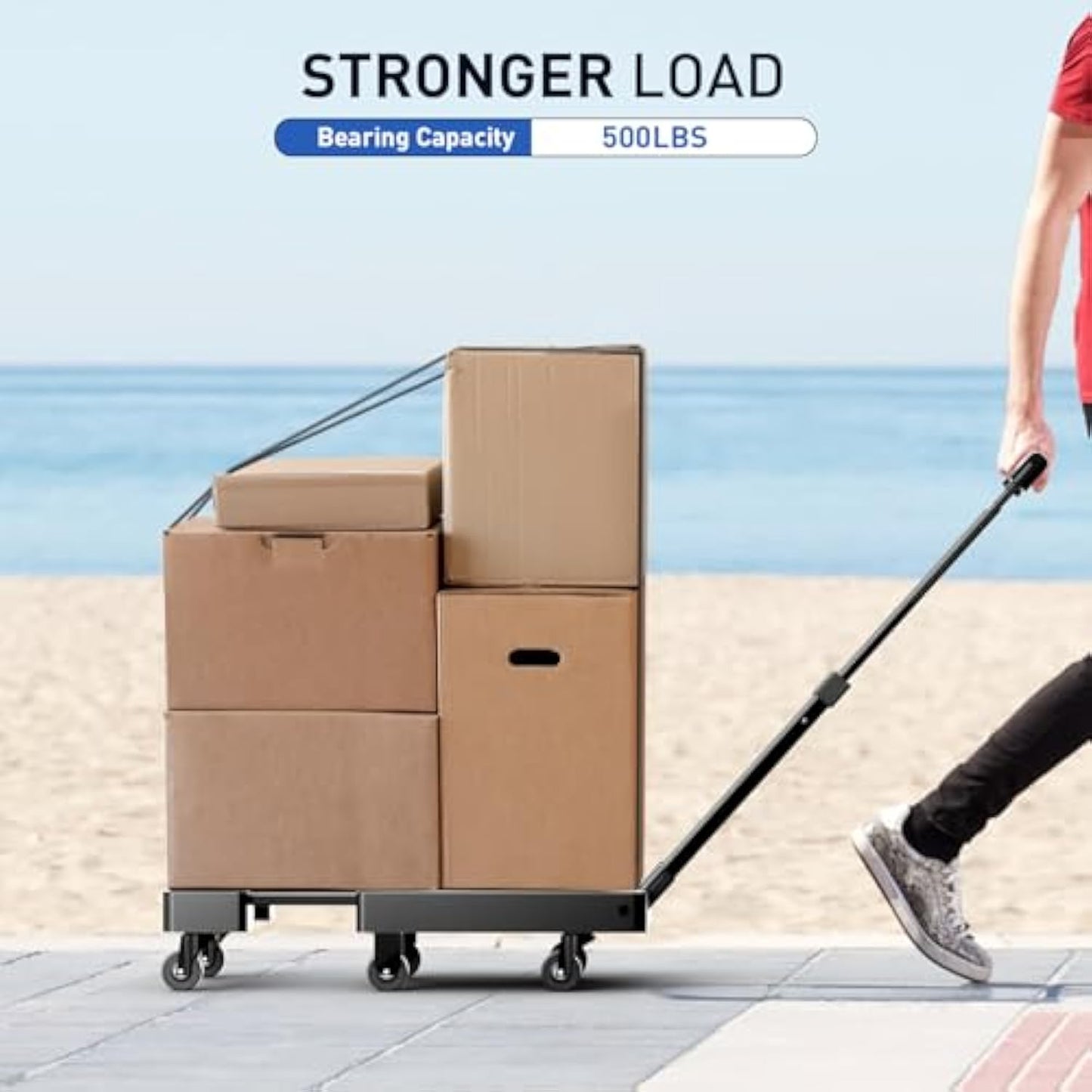 SPACEKEEPER Folding Hand Truck, 500 LB Heavy Duty Luggage Cart