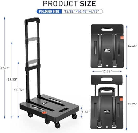 SPACEKEEPER Folding Hand Truck, 500 LB Heavy Duty Luggage Cart